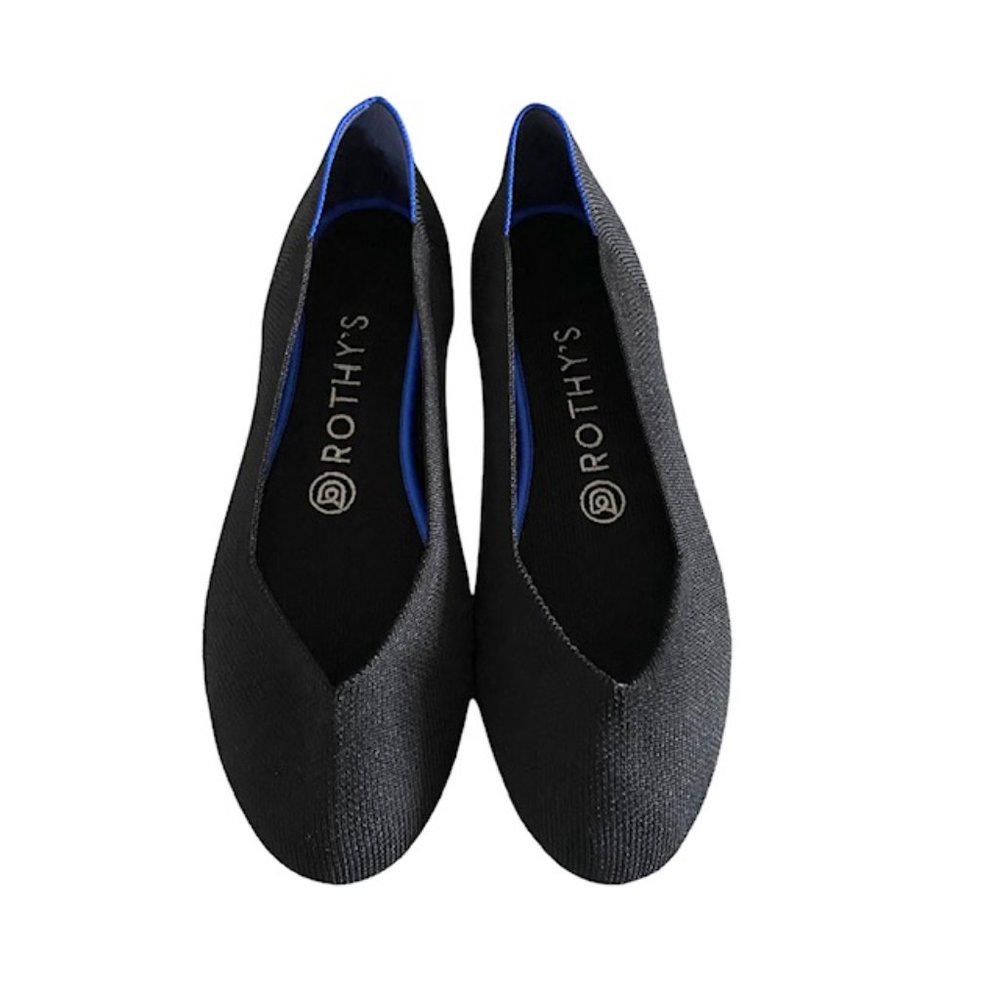 Rothy's Elegant Black Flats with Vibrant Blue Accent